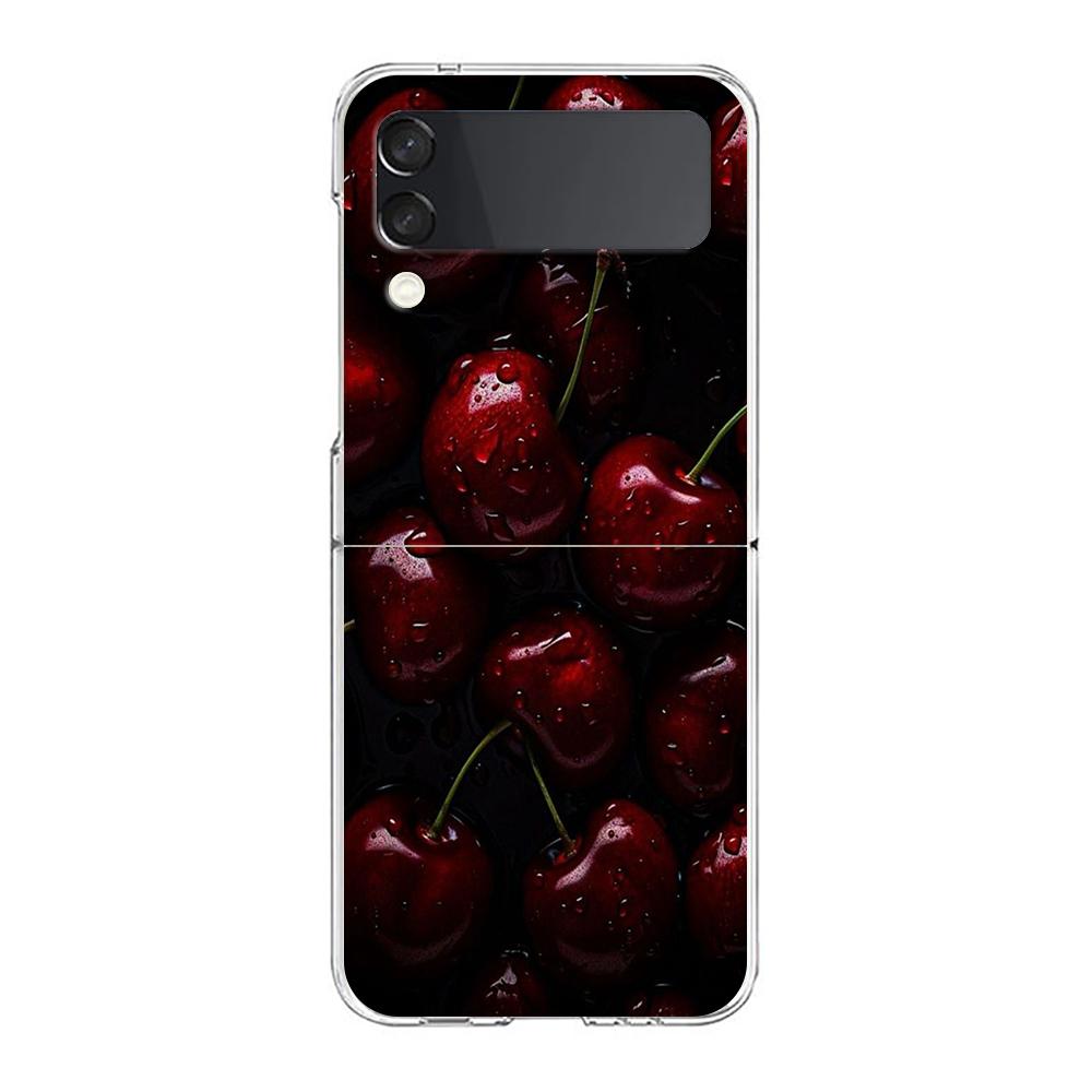 Transparent Phone Case For Samsung Galaxy Z Flip 3 4 5 6 7 Hard Folding PC Z Flip3 Flip4 Cover Red Cherry