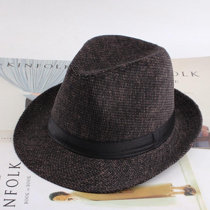 Autumn and winter men's top hat, Frannie plaid fabric warm middle-aged and elderly jazz hat casual top hat men's hat