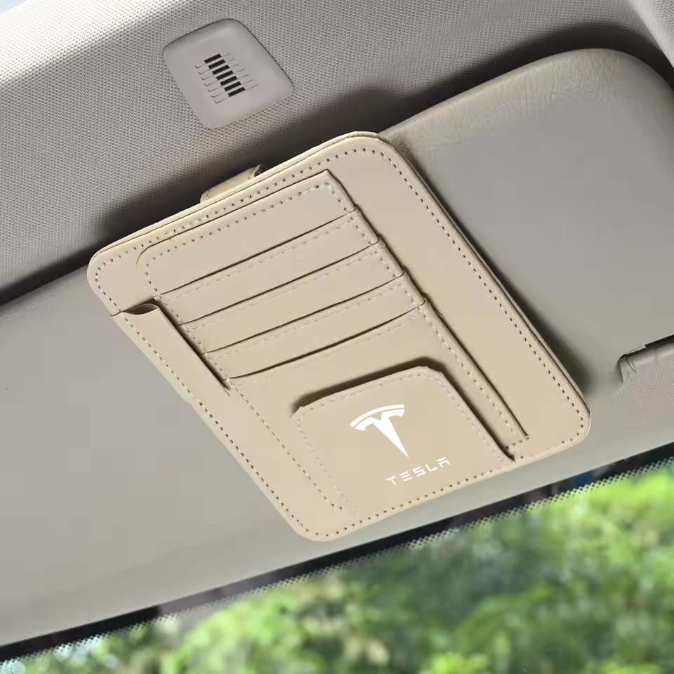 Car Sun Visor Organizer Storage Bag Card Sunglasses Clip For Tesla Cybertruck Roadster Coil SpaceX Highland Modele 3 S X Model Y