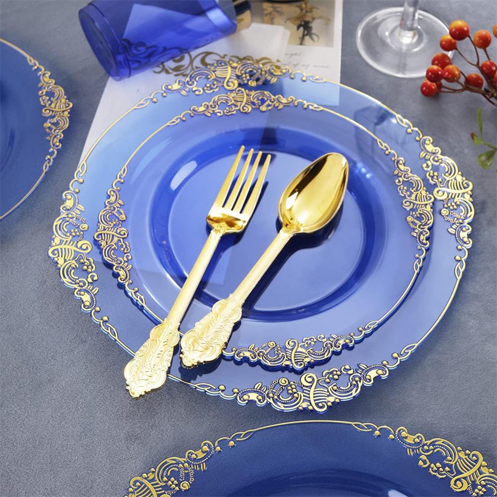 25PCS Clear Plastic Plates With Gold Rim Food Grade Disposable Dessert/Salad Plates Perfect For Wedding Birthday Party