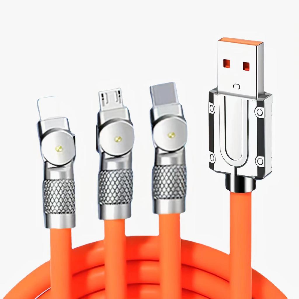 180° Rotating Zinc Alloy 3-in-1 Fast Charging Data Cable