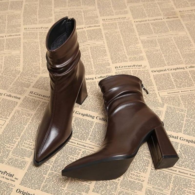 Autumn Womnen's High Heel Ankle Boots New Winter Plus Velvet Pointed Toe Chunky Heel Chelsea Boots for Women Heeled Sheos Dress