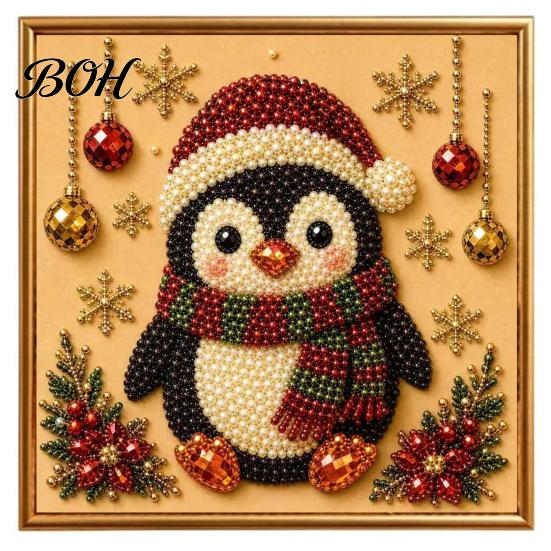 Art with Finished Frame DIY Christmas Faux Pearl Painting Kit Frame, Santa Decorative Wall Making Beads Craft for Adults Beginner, Handmade