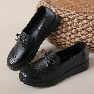 Mom Shoes Spring and Autumn Leather Shoes Soft Sole Soft Surface Non-slip Middle-aged and Elderly Women's Single Shoes Comfortable Work Elderly Bla