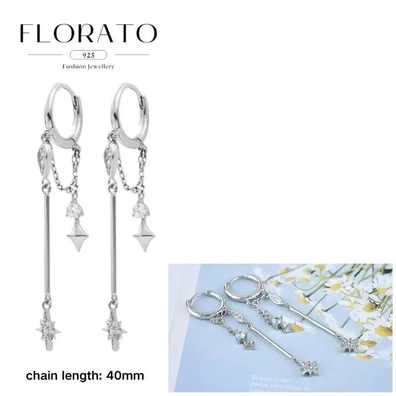 FLORATO 925 Silver Earrings Chain Tassel Pendant Earrings Zircon Silver Earrings for Women Trend Luxury Wedding Jewelry