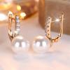 White Zircon Small Round Simulated Pearl Hoop Earrings For Women Vintage Gold Color Ear Buckle Wedding Jewelry Versatile Gifts