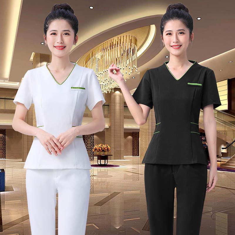 Women's Spring/Autumn Mid-Sleeve Beautician Uniform - White, High-End for Medical Beauty & Spa Technicians