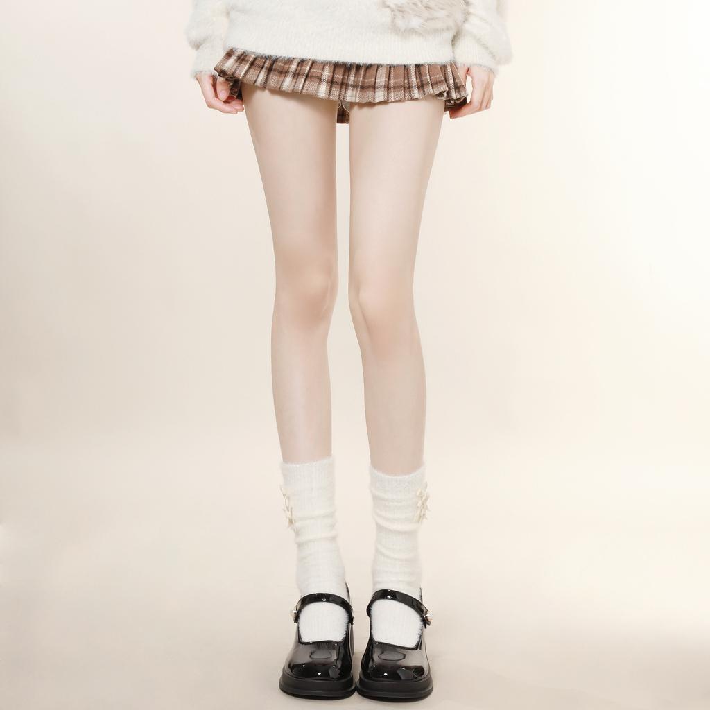 White plush socks for women, cute short and mid-length, fleece-lined, thickened cotton socks, warm socks, Japanese style, for autumn and winter jk