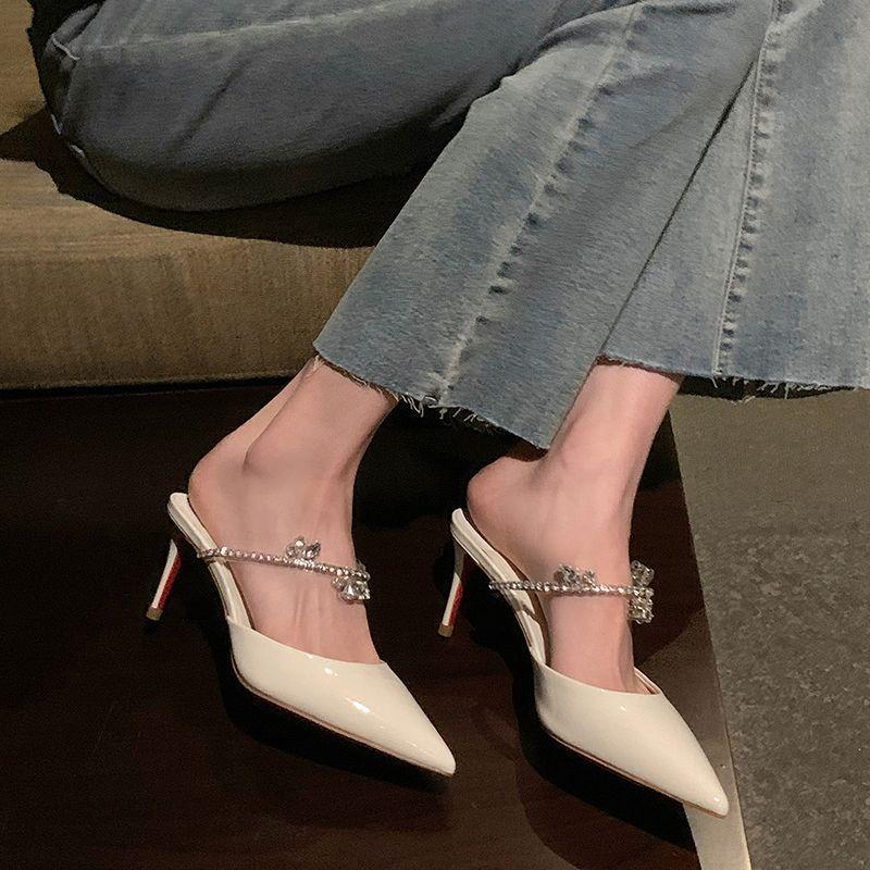 Light Luxury Style Outer Wear Thin Heel Pointed Head High Heel Summer New Fashion Celebrity Style Party Niche Half Slippers Women