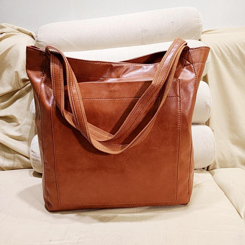 NEW Oil Wax PU Leather Tote Bags for Women's Handbag Luxury High Capacity Lady Hand Bags with Purse Pocket Women Shopper Bag Big
