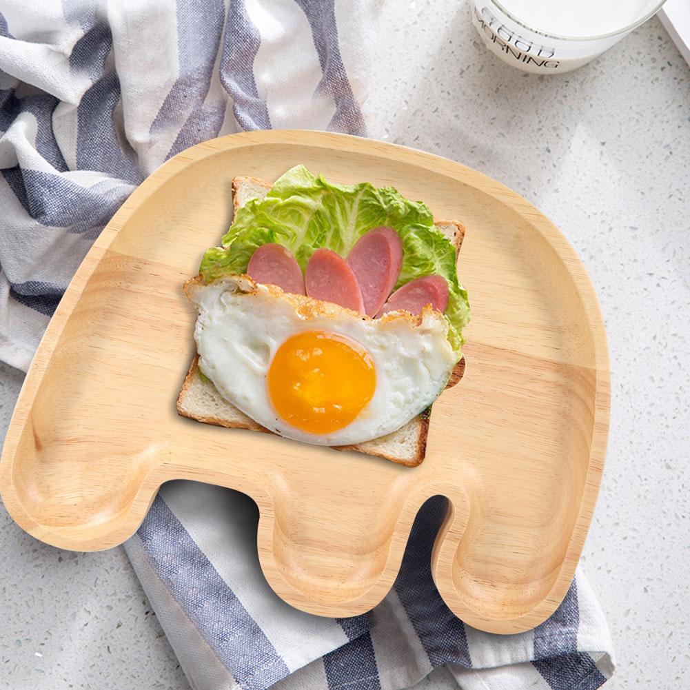 Cute Elephant Shape Wooden Kid Plate Divided Dish Animal Serving Tray for Home Kitchen Decoration