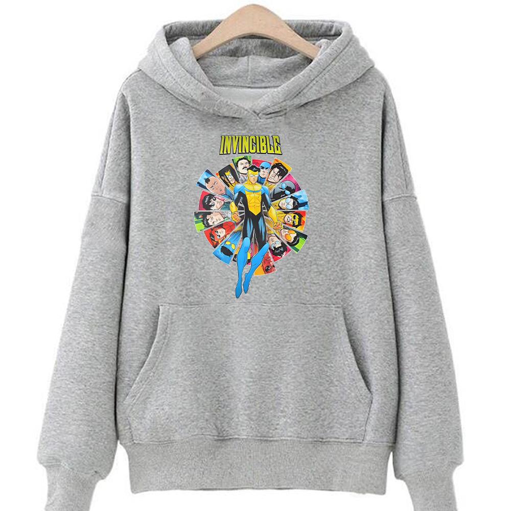 Invincible Mark Superhero Hoodies Men Women s Harajuku Clothing High Street Fahsion Long Sleeve Sweatshirt Y2K Casual Streetwear graphic Tops XS серый 1940₽