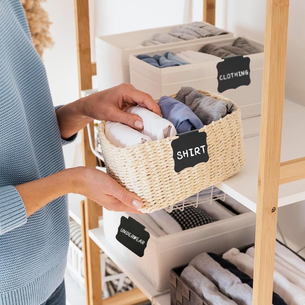 50 Pcs Reble Storage Bin Labels - Clip On Closet & Basket Holder with 4 White Chalk Labels