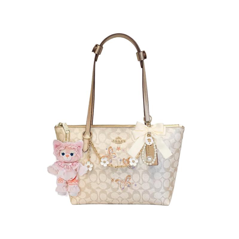 

COACH shoulder bag [Customized bag] Fiona 24 classic logo FIONA zipper closure printing flower chain doll butterfly pearl Hua and Xun basic style коричневий