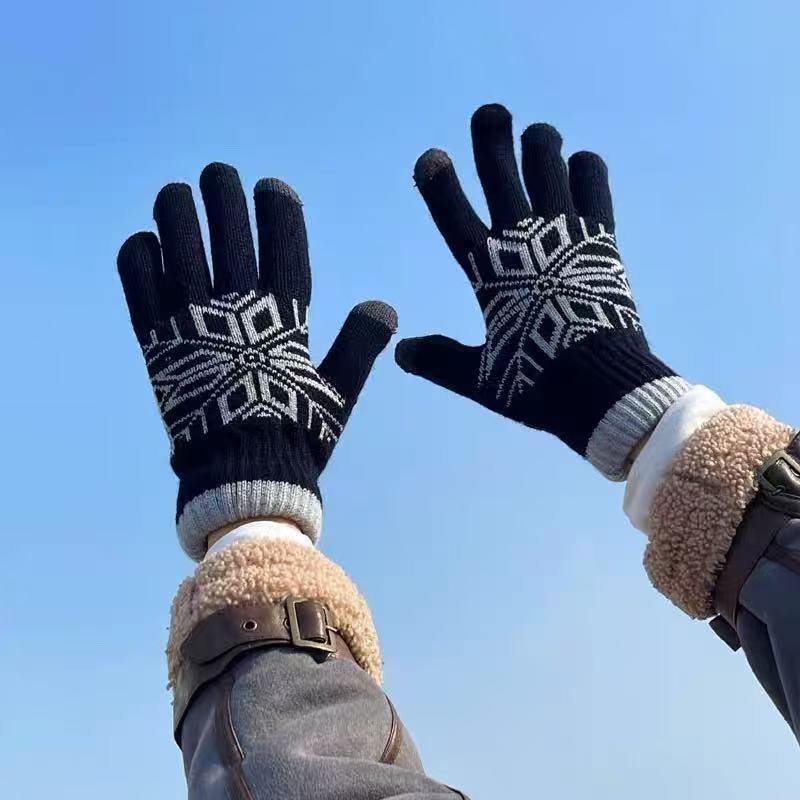 Winter Fashion Warm Men's Gloves Fleece Thickened Wool Knitted Cycling Windproof and Cold-proof Gloves