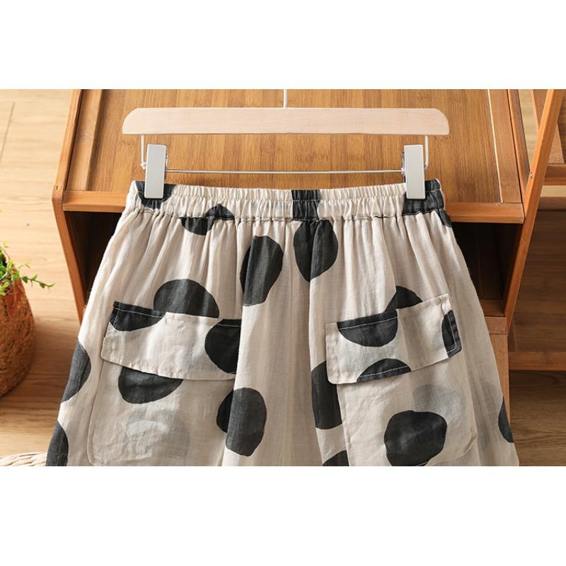 DIMANAF 2026 Summer New Plus Size Women Long Pants Vintage Loose Elastic Waist Casual Lady Bottoms Printing Black
