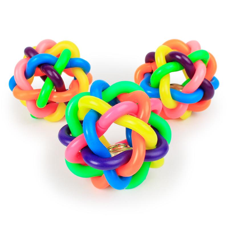 PVC Colorful Bell Woven Dog Toys for Small Large Dogs Popular Dog Bite Resistant Rubber Pet Chewing Playing Fetching Nice Ball