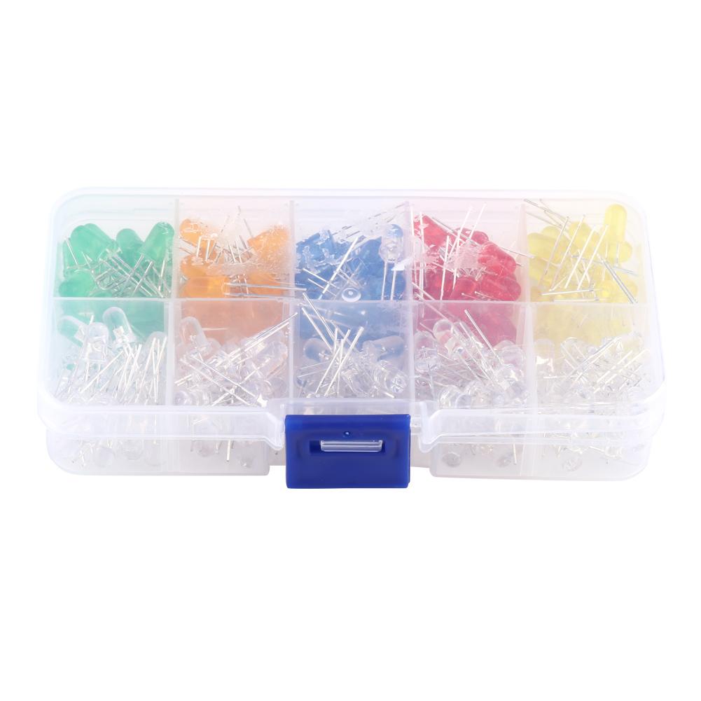 200pcs 5mm LED Light Emitting Diodes Yellow Red Blue Green Orange Light Assortment Kit