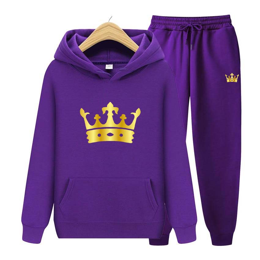 Men Tracksuits Set Spring Autumn Crown Print Sweatshirt Long Sleeve Hooded Pullover Sweatshirt Top Jacket Coat