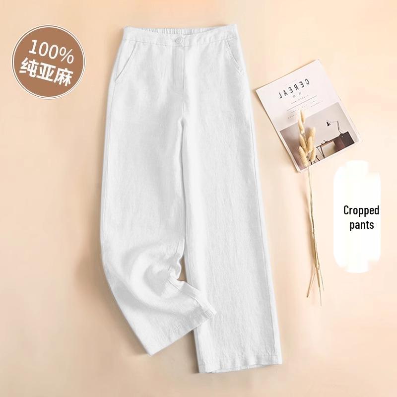 

Women s High-Waist Linen Wide-Leg Pants - Summer Ice Silk Blend S
