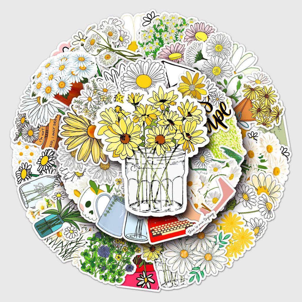 50 Cute Daisy Cartoon Flower Stickers - DIY for Phone Cases or Luggage, 50 Sheets