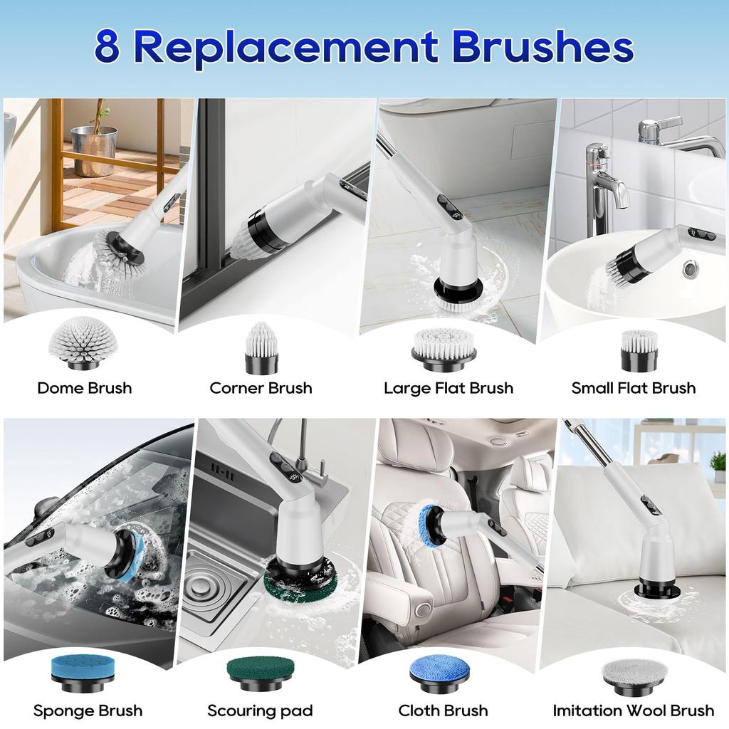 Electric Bath Polisher with 8 Switchable LED Battery Level 3 Speed Powerful 150 Minutes of Continuous and Angle Length IPX7 PSE Suitable for Multiple