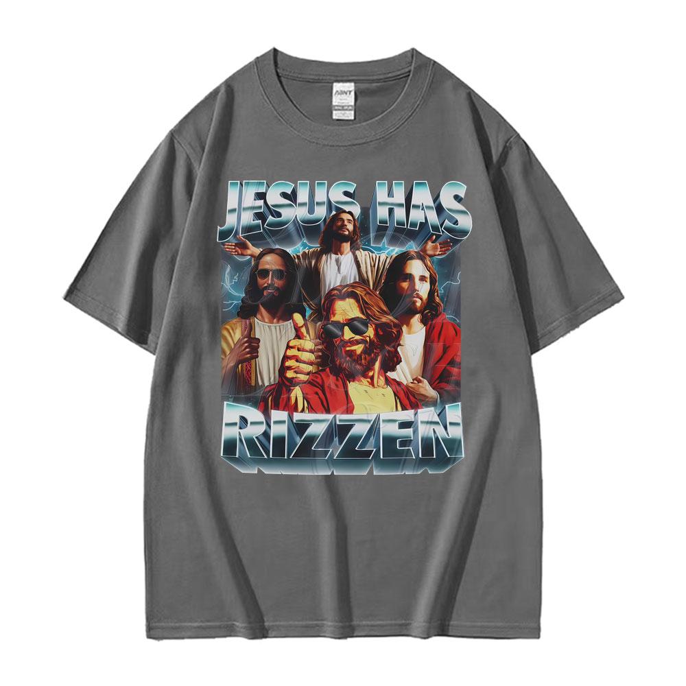 Jesus Has Rizzen Vintage 90s Graphic Tshirt Mens Women Harajuku Fashion Tshirts Comfort Cotton Oversized Tee Shirt Streetwear