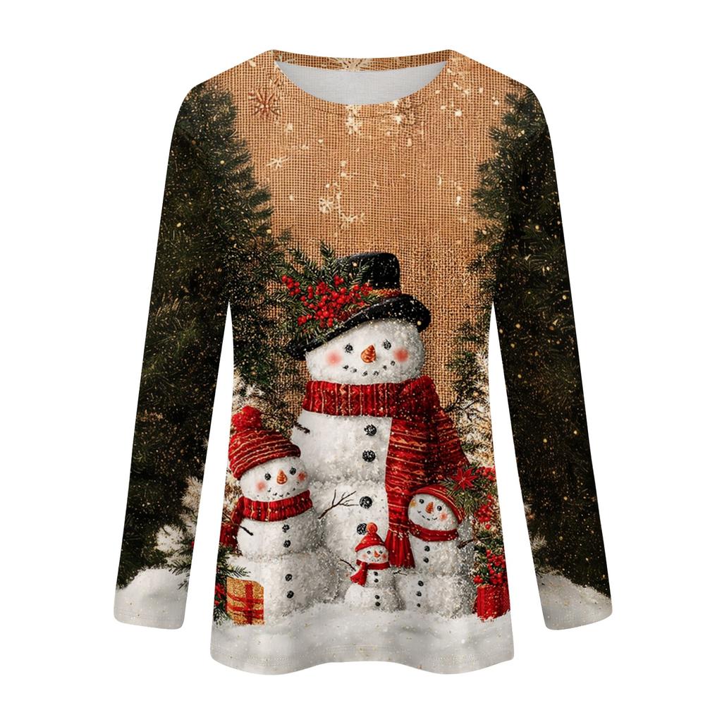 Women's Casual Long Sleeve Christmas Print Round Neck Top