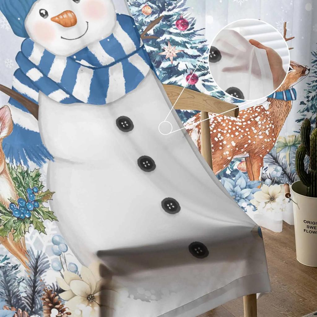 Weihnachten Winter Schneemann Poinsettie Transparente Vorhänge zur Wohnzimmerdekoration Fenstervorhänge Küche Tüll Voile Vorhänge