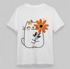 Women's Plus Size Classic T-Shirt Blushing Cat with Sunflower Artwork Cotton Tee