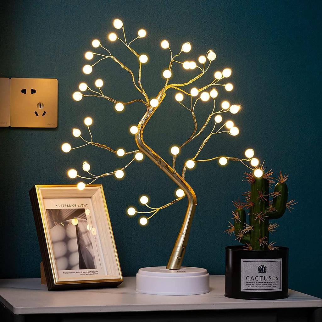 Plastic Bonsai Trees Lamp, Diy Artificial Tree Lamp With 36 Pearls Led,Touch Switch, Or Battery For Christmas Desktop Indoor Decoration