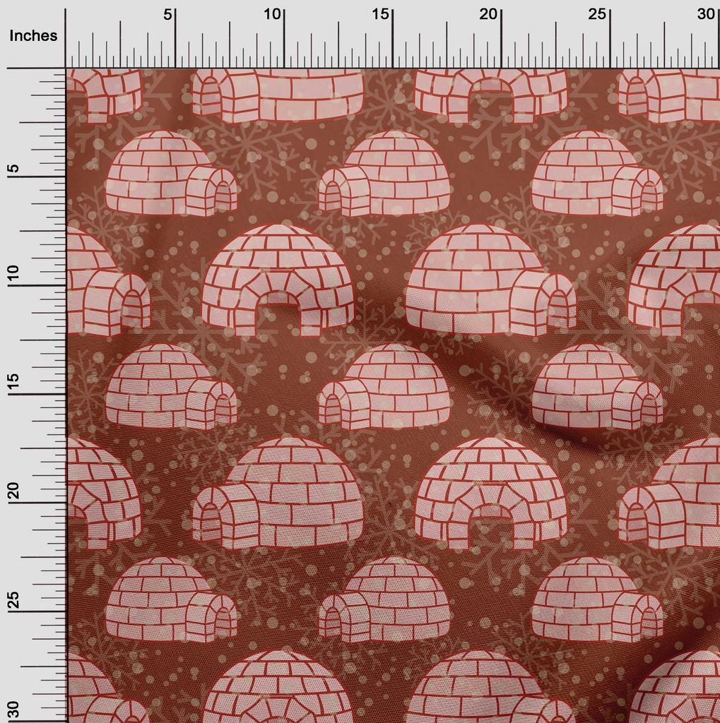 oneOone Cotton Flex Brown Fabric Igloo Fabric For Sewing Printed Craft Fabric By The Yard 40 Inch