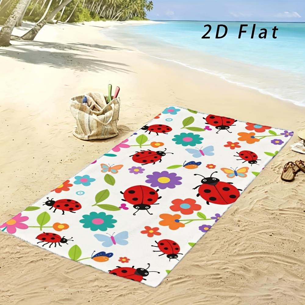 Cute Aesthetic Ladybug Beach Towel 1Pc Microfiber 2D Flat Printed Sandproof Waterproof Picnic Mat Swim Bath Towel