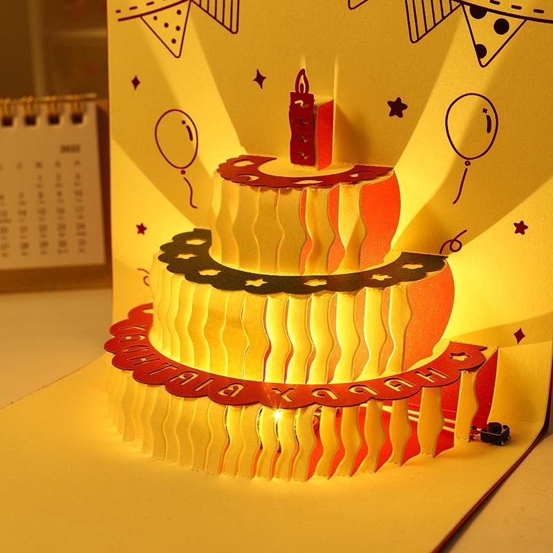 Light-Up Bear Birthday Greeting Card with 3D Cake Design