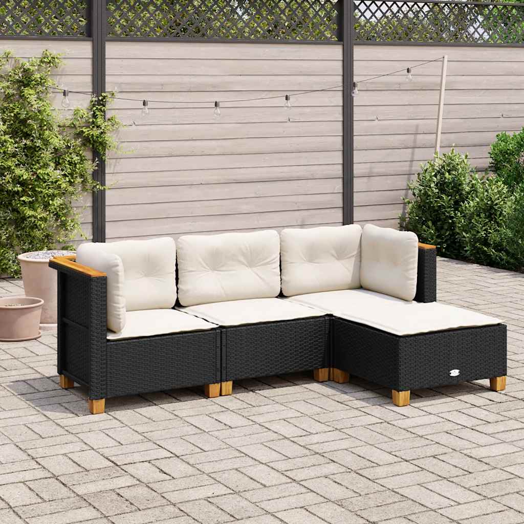 Vidaxl 4-Cz. Garden Lounge Set, Cushions, Black PE Rattan