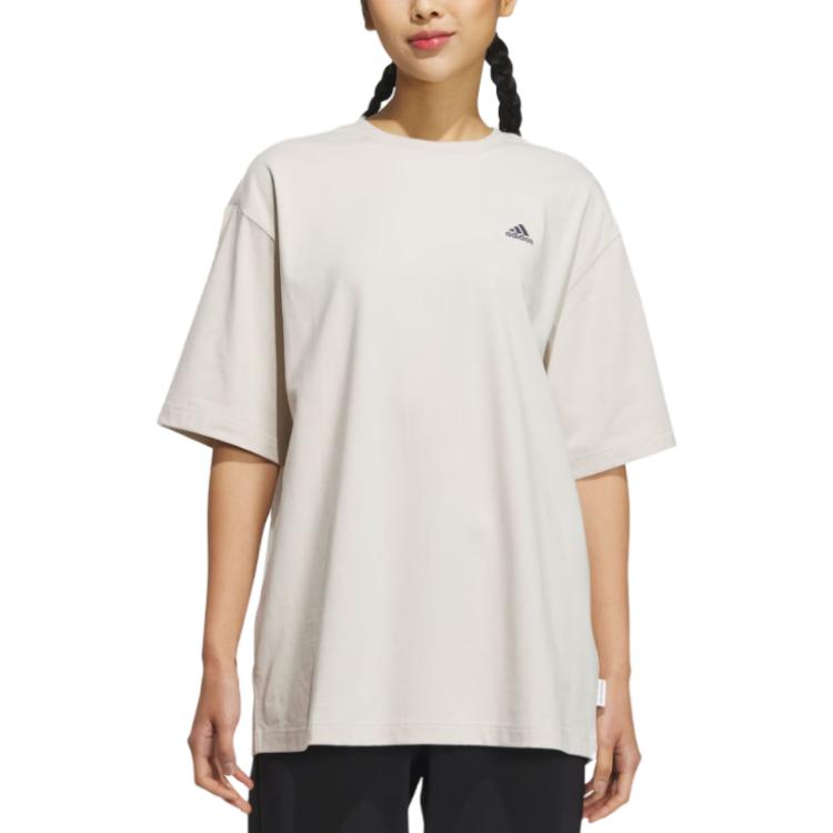 Adidas Alphabet Print Sports Crew Neck T-Shirt Women Tops Fawn-Brown IS7406