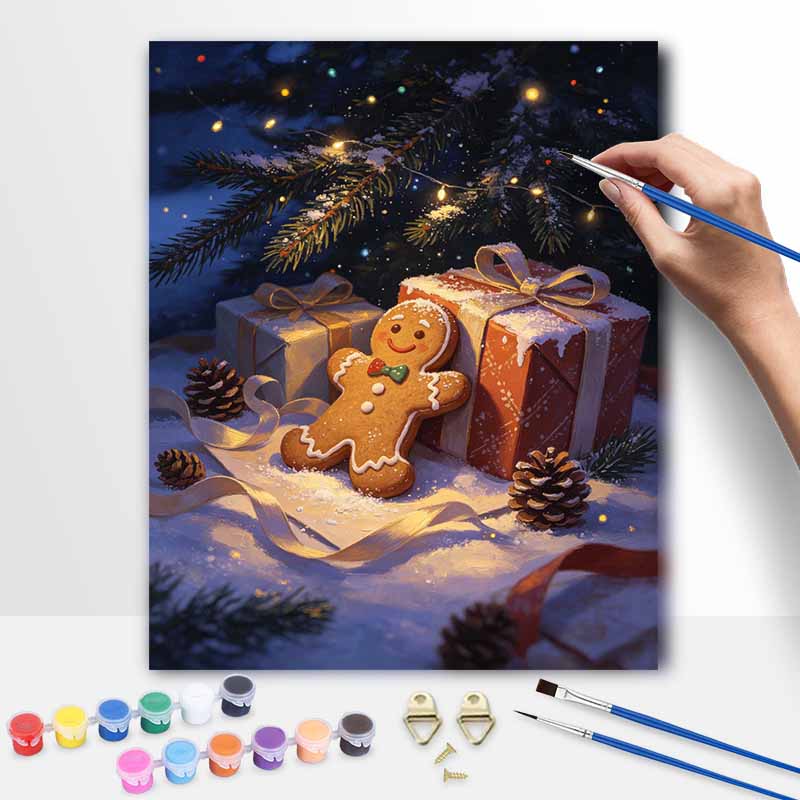 Christmas Gingerbread Man Gift Box Pine Cone Digital Painting Oil Painting Art Kit Hand Painting Home Decoration Painting
