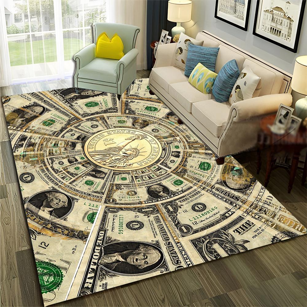 Bohatý Vzor Euro Dolar Peníze 3D Koberec pro Domácí Obývací Pokoj Ložnici Pohovku Dekorace, Dětský Koberec Protiskluzová Podložka na Podlahu