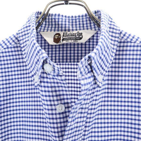 A Bathing Ape Check Pattern Long Sleeve Button Down Shirt Blue Men's Used