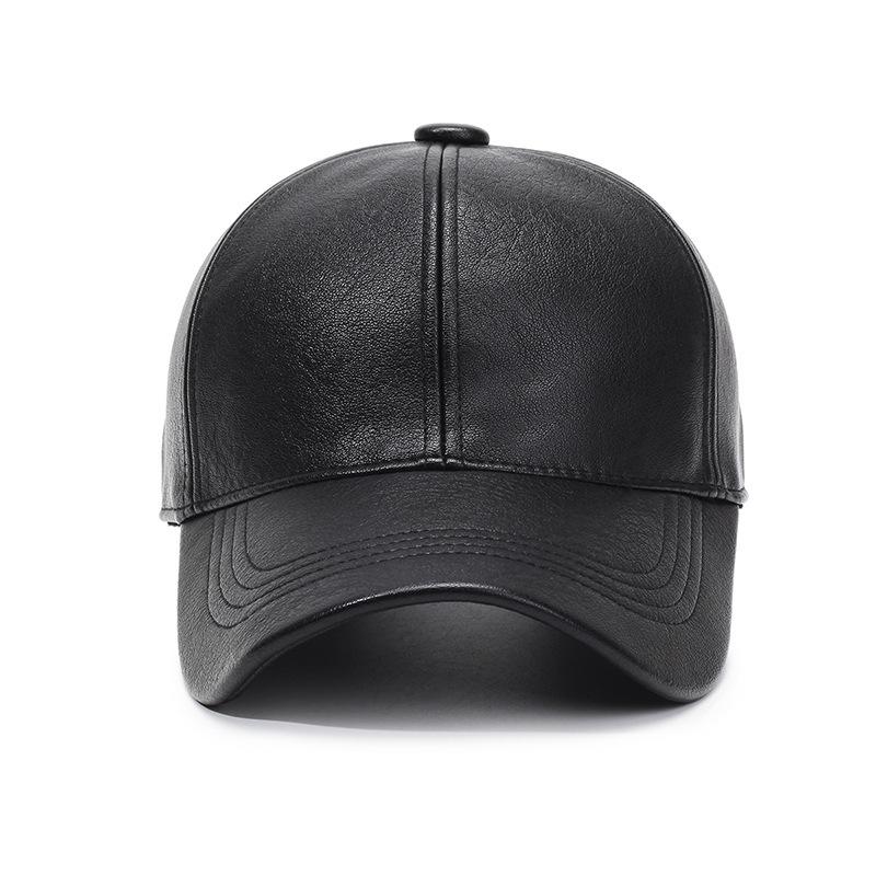 Spring And Autumn Outdoor Leisure Solid Color Leather Baseball Cap With Fleece Windproof And Warmth For Middle-Aged And Elderly