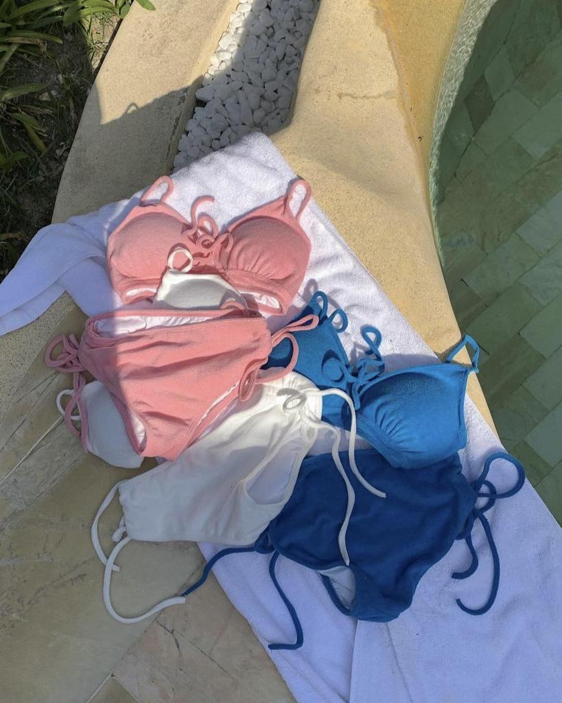 Korean Terry Cloth Candy Color High Waist Bikini: 6 Colors, New Style, Sexy Drawstring, Slimming Beachwear