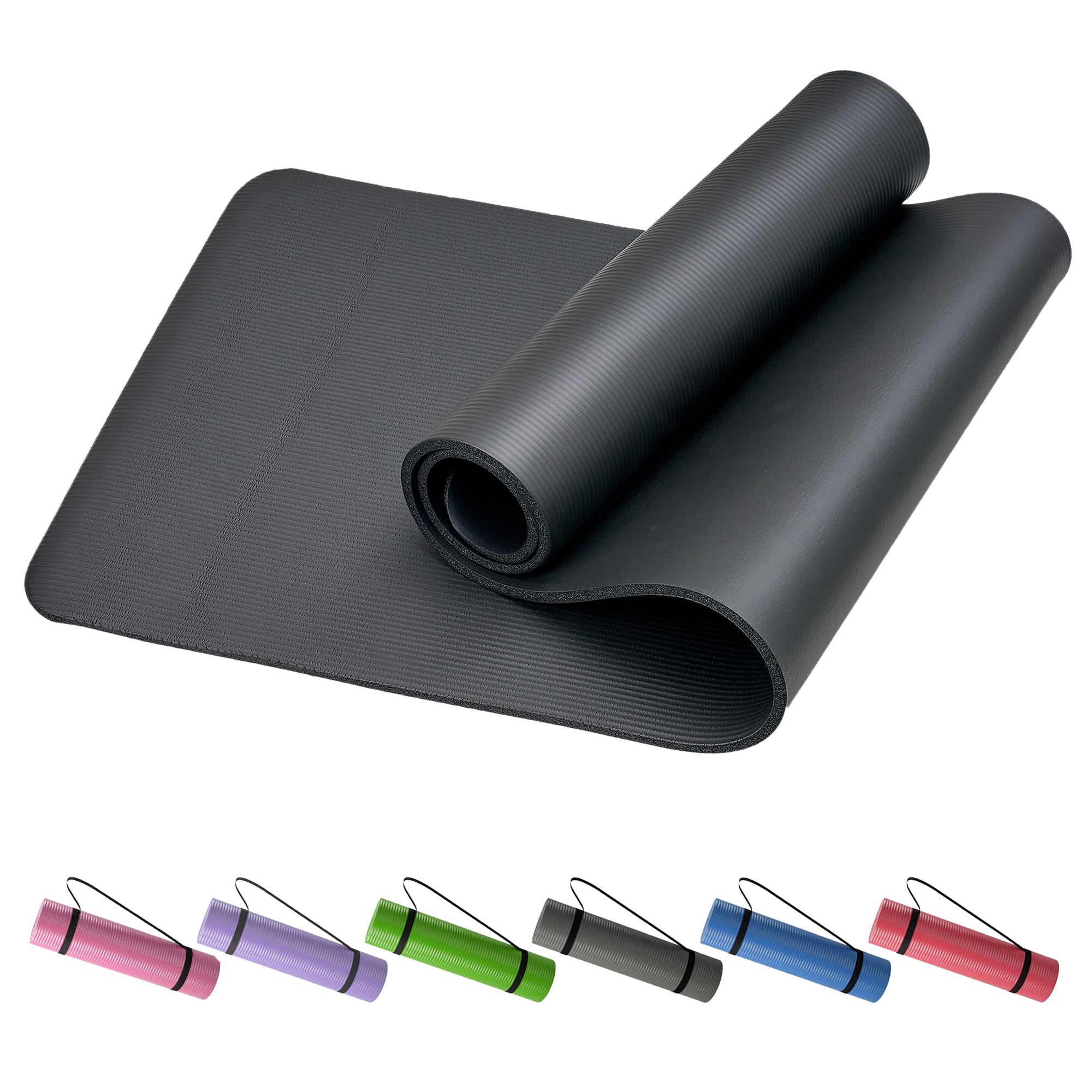 

VECELO Yoga 10mm Suitable for Hot Strength and Bodyweight Includes Yoga Mat Black Mat, Thick, Non-Slip, 18361cm, Soundproof, Washable, Pilates, Yoga,