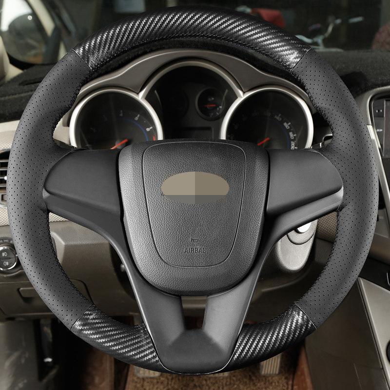 For Chevrolet Cruze 2009-2014 Aveo 2011-2014 Holden Cruze2010 DIY Black  Leather Carbon Fiber Car Steering Wheel Cover