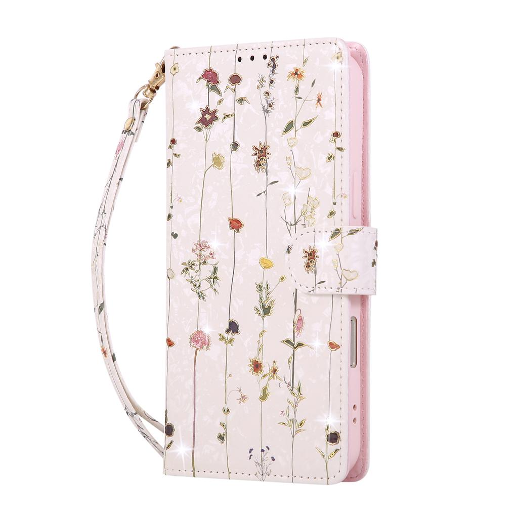 For iPhone 17 Pro Max Case RFID Blocking Flower Leather Phone Cover with Wrist Strap