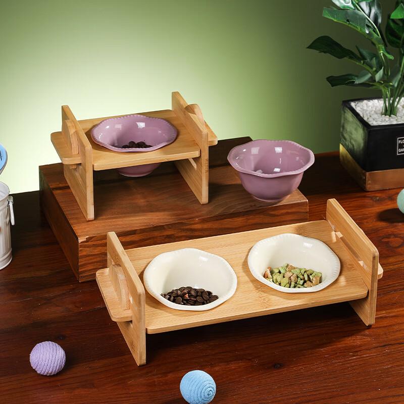 Ruhan Anti-Tip Ceramic Double Cat Bowl with Stand