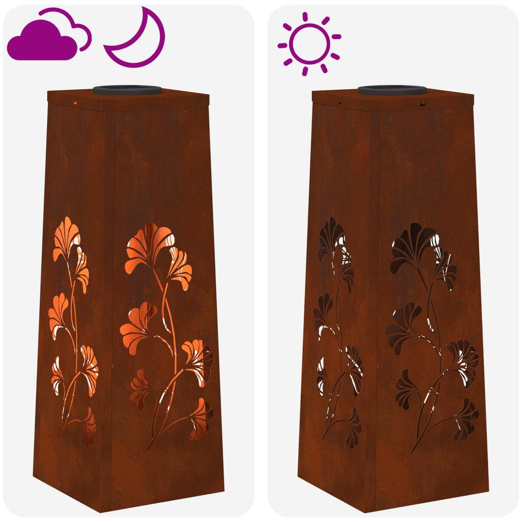 Solar LED Path Light 2 Pcs Rusty Weatherproof Steel