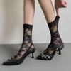 Ruffle Lolita JK Mid-Calf Socks Mid-Calf and Long Net Socks Flower Leg Warmers Transparent Hollow Out Lace Silk Hosiery