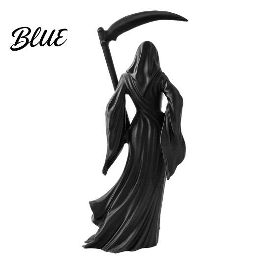 Dark Academia Bookshelf Decor 3D Printed Female Grim Reaper Statue Hooded Faceless Gothic Resin Figurine with Detachable Home Ornament Scythe,