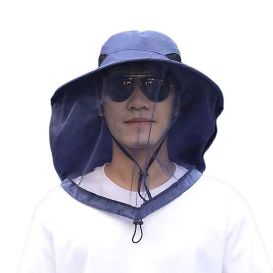 

Yousheng Outdoor Sun Hat with Mosquito Head Net Neck Flap Breathable Men Women Fishing Hiking Camping Climbing Face Netting Wide Brim Hat темно-синий