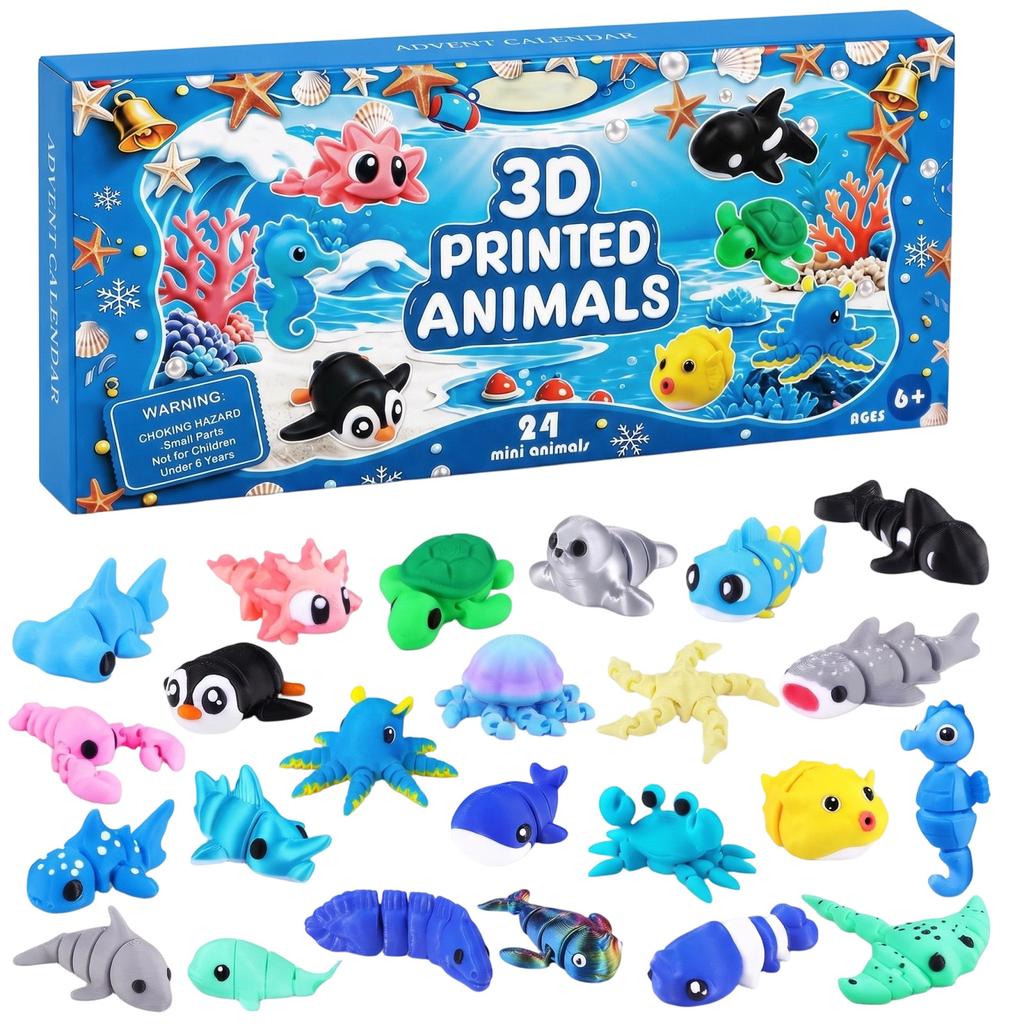 Calendrier de l'Avent de Noël Animal Imprimé en 3D avec Figurines Surprise